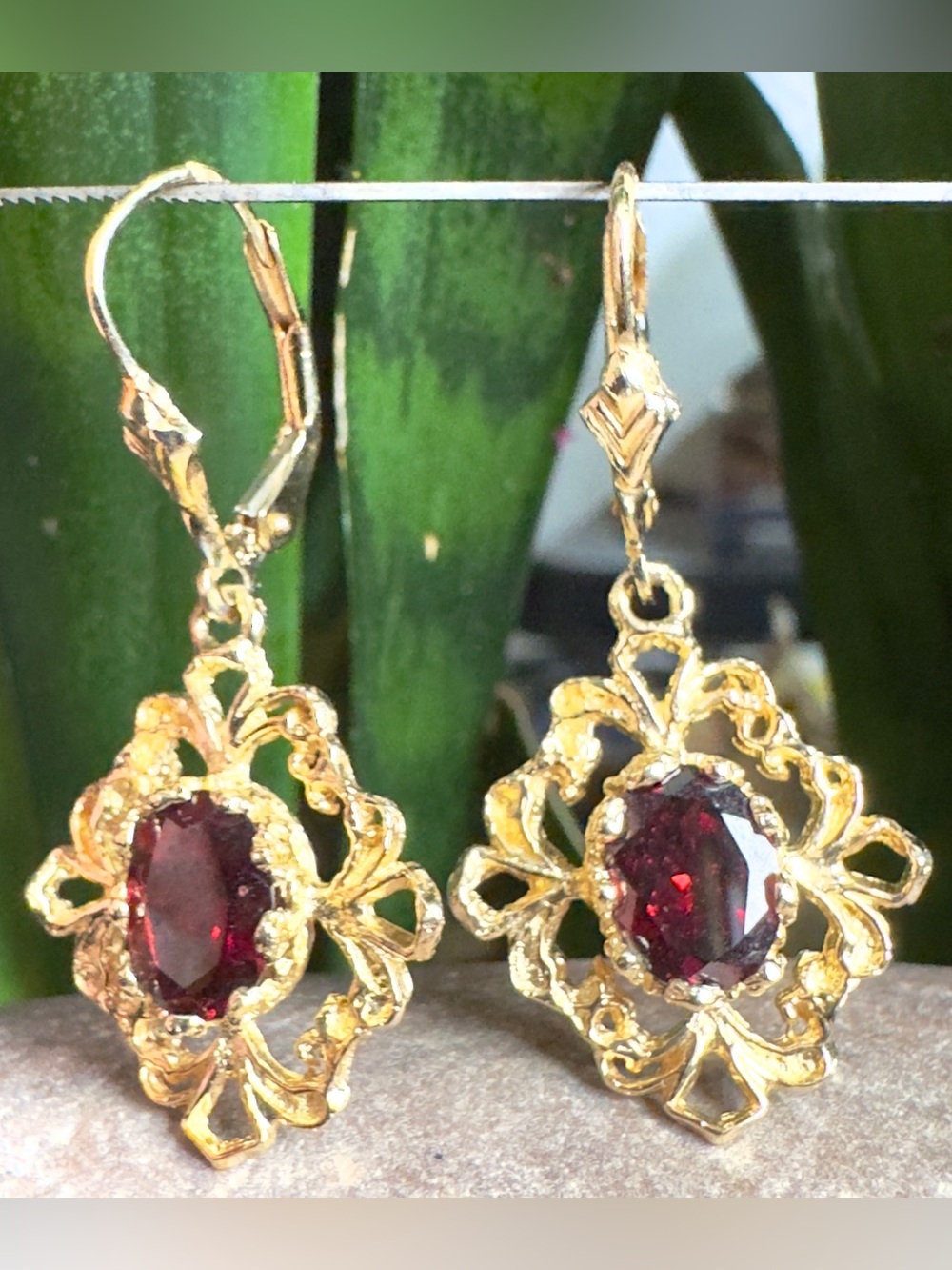 14k Garnet Drop Earrings